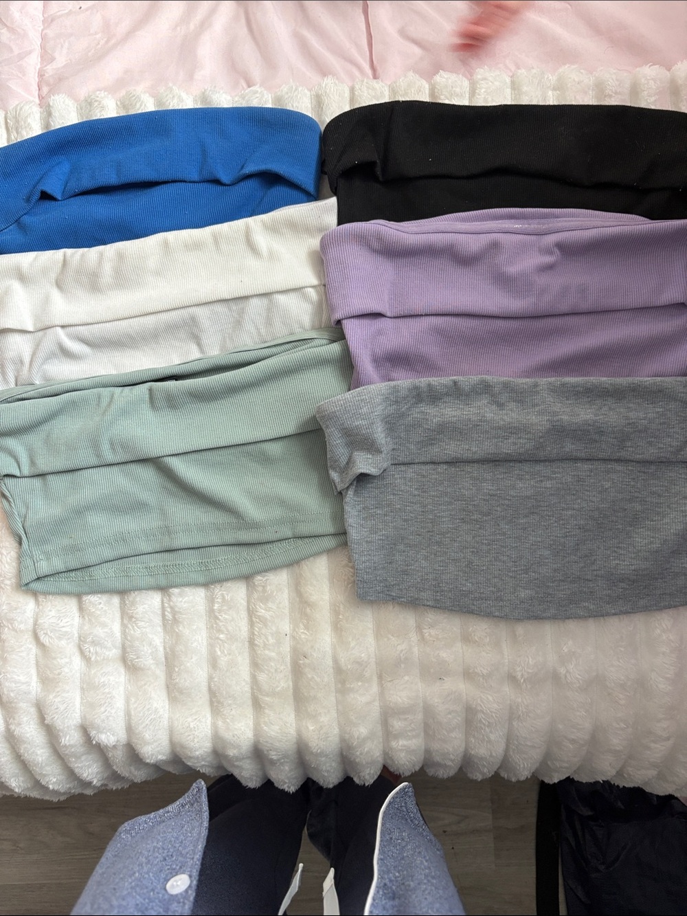 SHEIN  Ribbed Fold-Over tube top - Blue, Sage Lilac, Gray, White, black